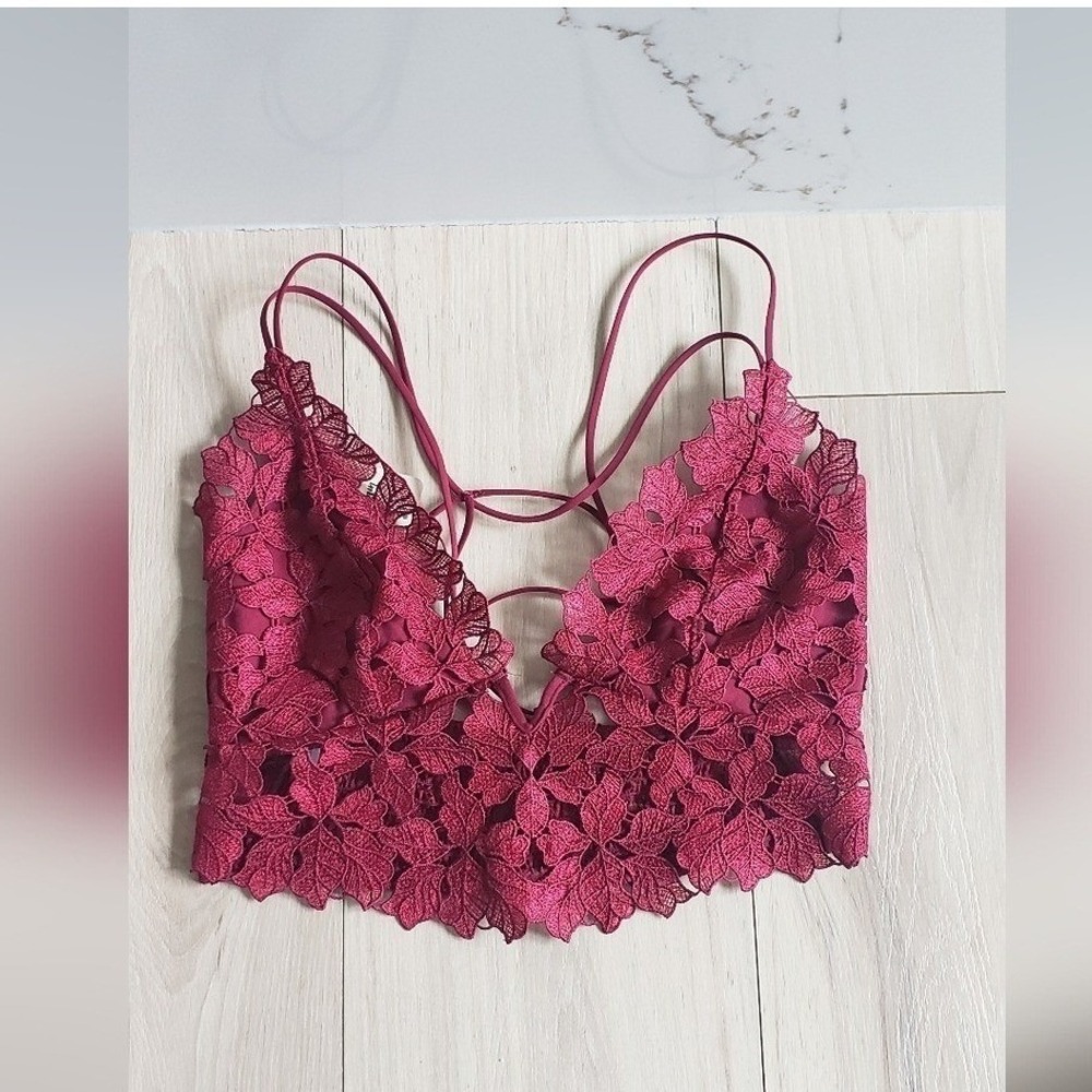 Free People Intimately Celine Bralette Womens XS‎ Red Floral Lace Tank Top